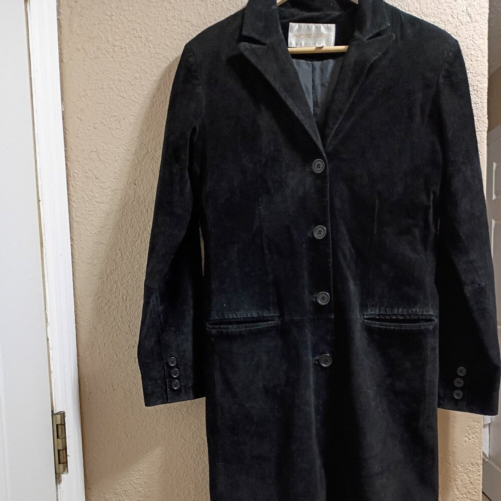 Vintage Black suede lung trench coat Y2K Margaret Godfrey size 4